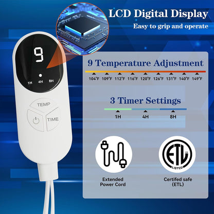 Double Sided Electric Foot Warmer with LCD Display, Foot Heating Pad, Navy