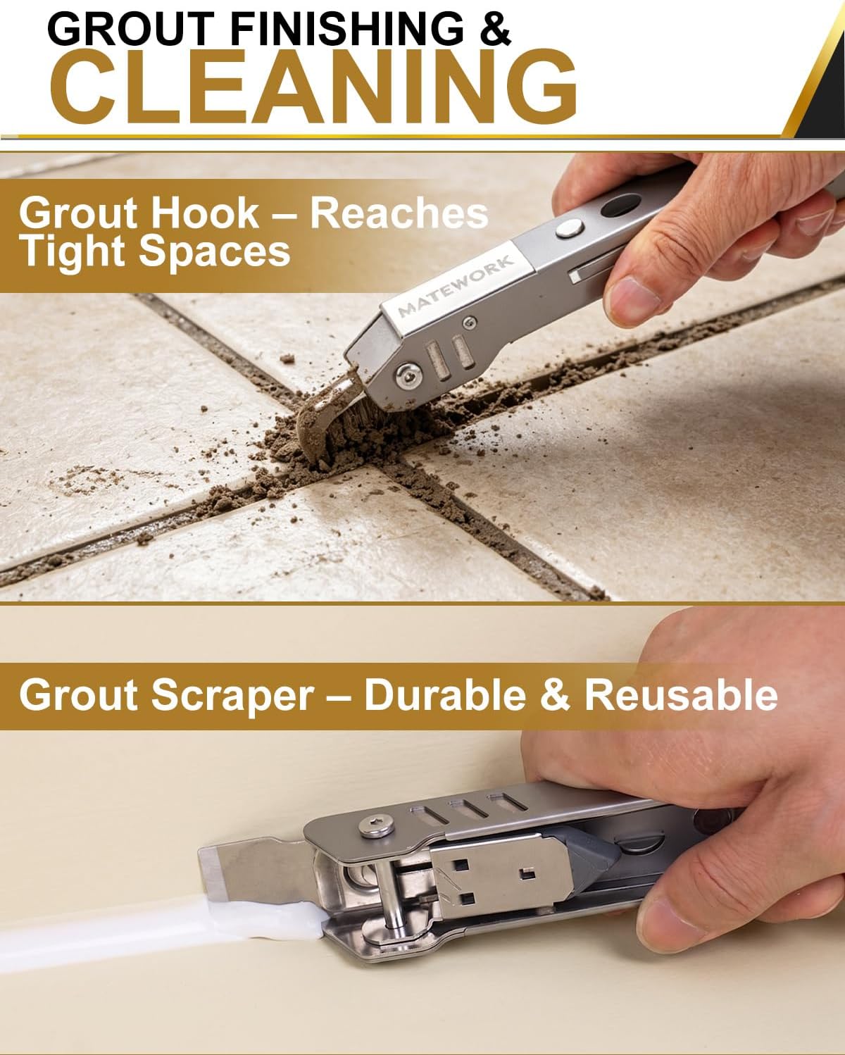 Matework 6 in 1 Caulking Tool, Stainless Steel Caulk Remover - 5 Pads | Multi-Function Grout Removal Tool Kit, Smooth & Sealant Finishing Multi-Tools, for Bathroom, Shower, Kitchen, Window, Sink