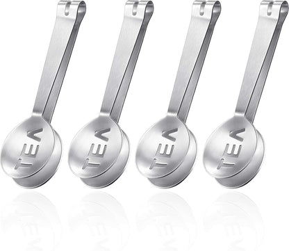 Tea Bag Squeezer Tongs Stainless Steel Spoon for Bags Silver Strainer Clip Tea Squeezer for Loosing Leaf, Gripping Ice Cube, Sugar(4 Pieces)