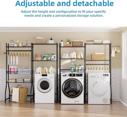 Golpart Laundry Organizer Shelves Over the Washer and Dryer Storage Shelf | Heavy Duty Laundry Room Organization Clothes Drying Rack Adjustable Height Wire Shelving and Wire Basket with Hanger Rod