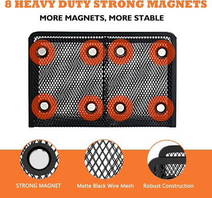 Magnetic Pencil Holder Whiteboard Pen Holder Locker Accessories (2-Slot*1) | Locker Organizer, Desk Organizer, Teacher Supplies, Mesh Basket, Strong Magnets, Black, For Fridge School Office Home
