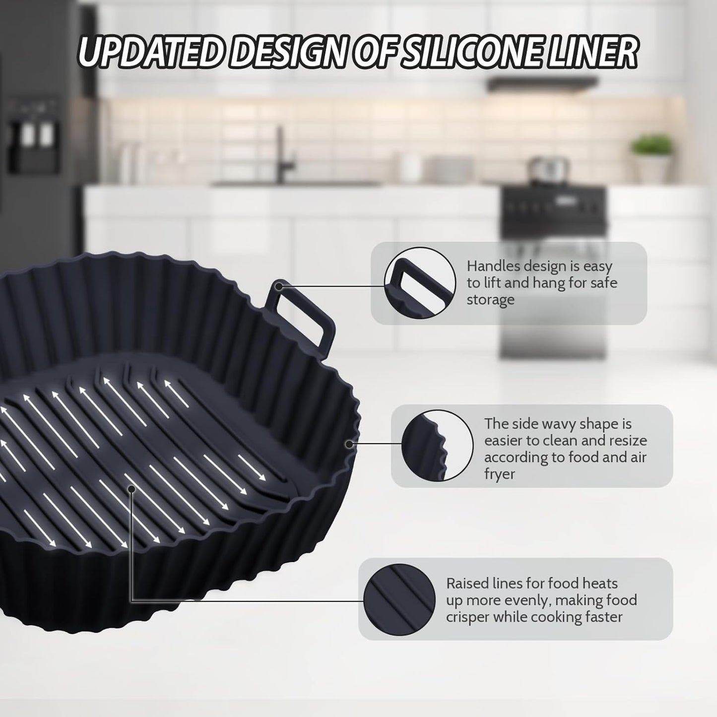 Silicone Air Fryer Liners Reusable 3 PCS, Airfryer Liners, Silicone Air Fryer Basket Liners Square, Food Grade AirFryer Accessories 4-7 QT, Ktchen Gadgets for Pot Oven Liner Baking Tray Pan