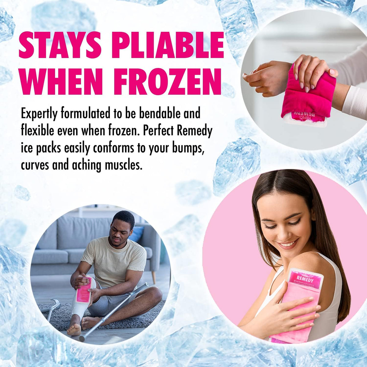Perfect Remedy Gel Ice Packs for Injuries with Strap Cover, Flexible Hot Cold Compress, Soothing Soft Ice Packs for aid in Injuries Conditions, Alternative to Hot Water Bottles (Blue, Regular)