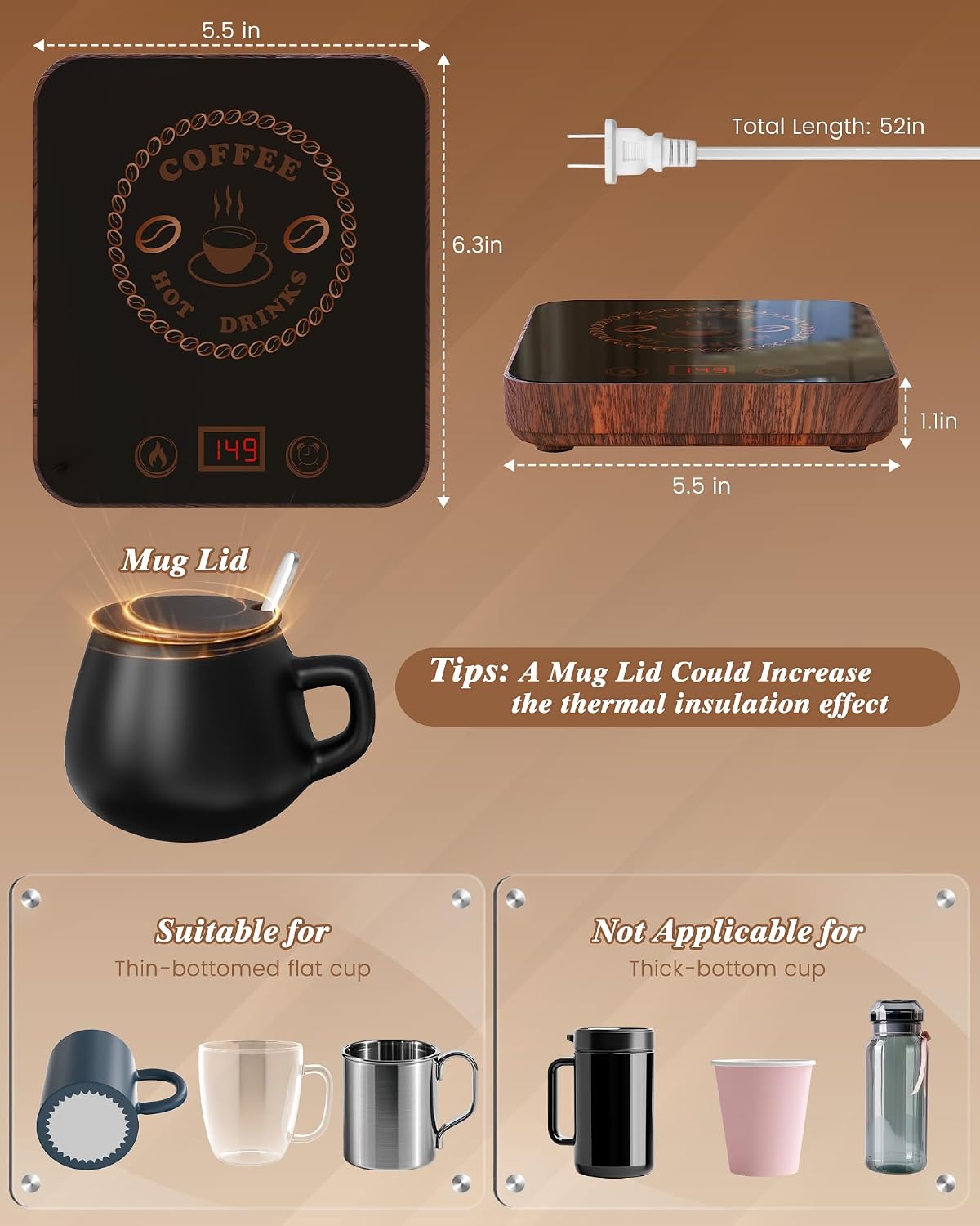 Coffee Mug Warmer for Desk with Auto Shut Off, Mug Warmer for Desk, Coffee Warmer for Desk Office Home