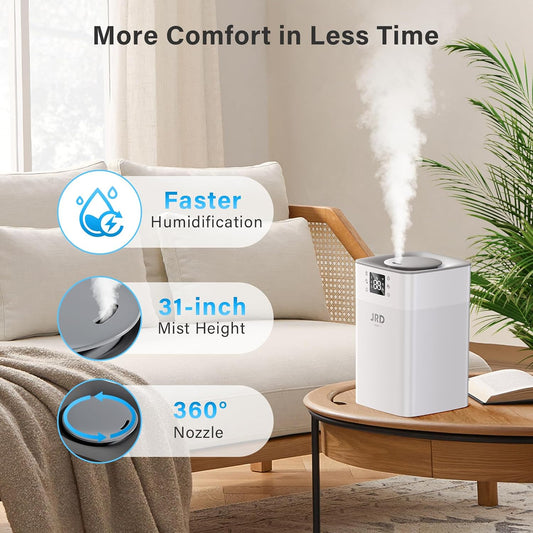 JRD 4L Humidifiers for Bedroom, Cool Mist Humidifier for Large Room, 40H Runtime, 360° Nozzle, Night Light for Home, Office, Baby Nursery, Plants（Black）