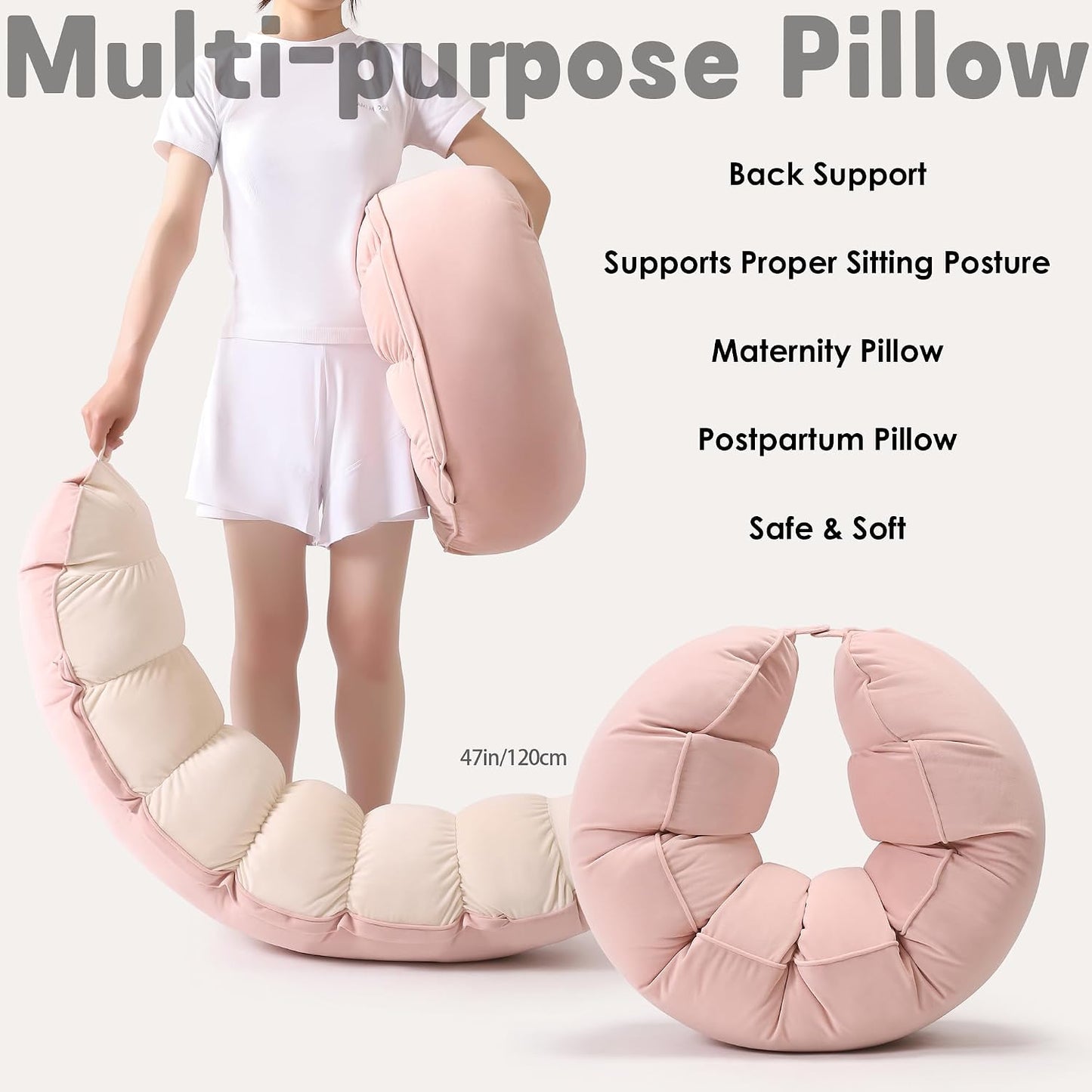 Peallow(Pat. Pend) – Long Round Body Pillow for Adults, Bolster Pillow for Sleeping, Soft and Supportive Pillow for Sleeping & Lumbar Support (Green-White, 29.5")