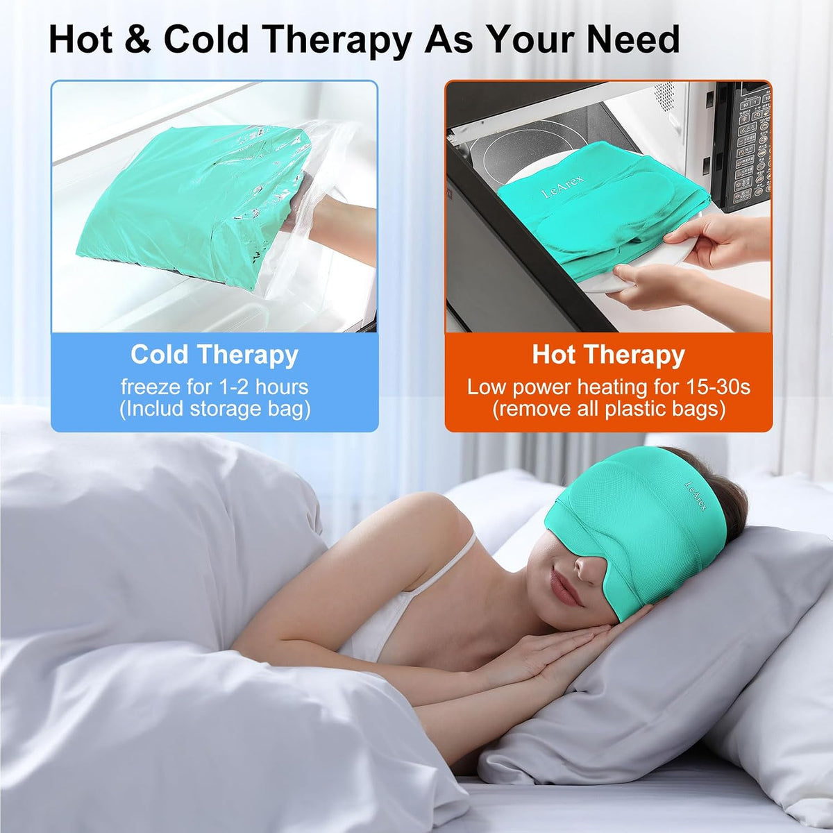 2 in 1 Migraine Relief Cap with Gel Eye Mask, Headache Relief Cap Ice Head Wrap Hot and Cold Therapy Hat Gift for Women for Headache Puffy Eyes Sinus and Tension Stress Relief (Light Purple)