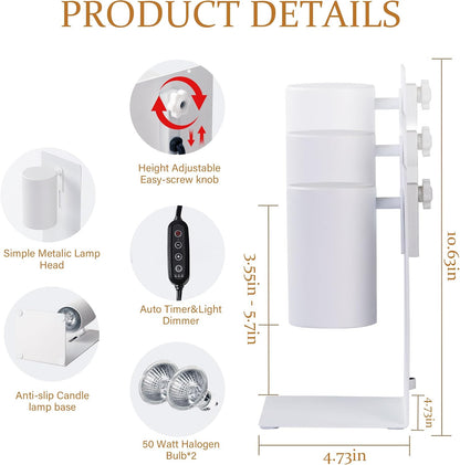 MOAFINA White Candle Warmer Lamp with Timer,Height Adjustable Dimmable | Modern Metal Electric Candle Warmer for Jar Candles,2 Bulbs Included,Flameless Fragrance Lamp Bedroom New Home Decor Gifts