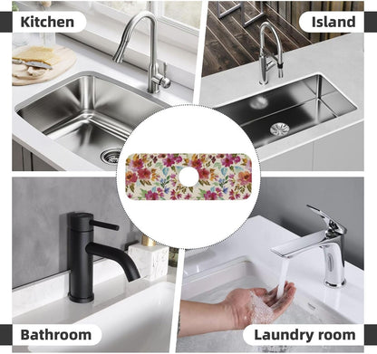 Aquamarine Blue Mexican Tiles Faucet Splash Guard Mat for Kitchen Sink 15x5.5" - Colors B