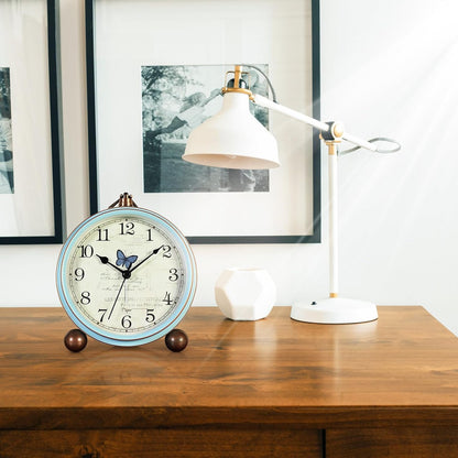 Maxspace 5.2in Analog Clock, Retro Silent Desk Clock Non-Ticking & Battery Operated with Quartz Movement,Clock Decor for Bedroom Living Room