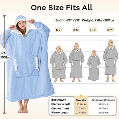 yescool Wearable Blanket Hoodie, Flannel Sherpa Fleece Blanket Sweatshirt for Adults Women Men,One Size Fits All - Colors A