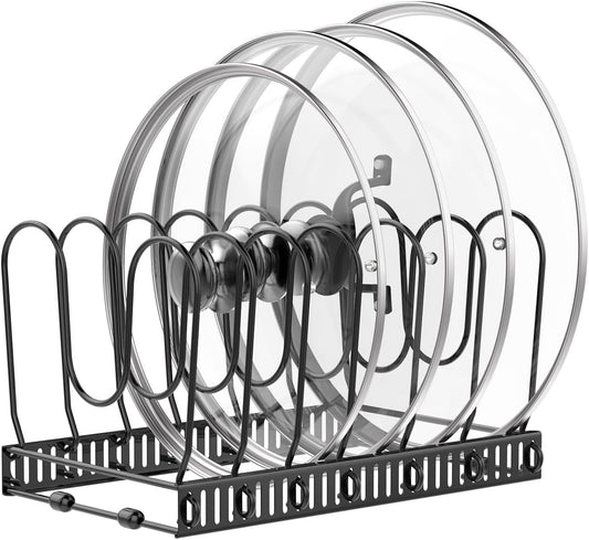 Housolution Pot and Pan Lid Organizer Holder Storage Rack, Black | 12"-23" Expandable, 14 Adjustable Dividers, Sturdy Metal Construction, Easy Assembly