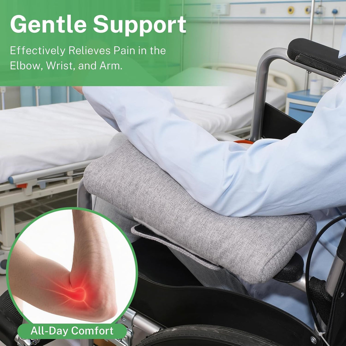 Wheelchair Armrest Pad, Mobility Scooter Elbow Pillow Tray Soft Cushion, Ergonomic Forearm Support Pillow, Arm Rest Covers for Office Chairs, Wheelchair, Comfy Gaming Chair, Grey