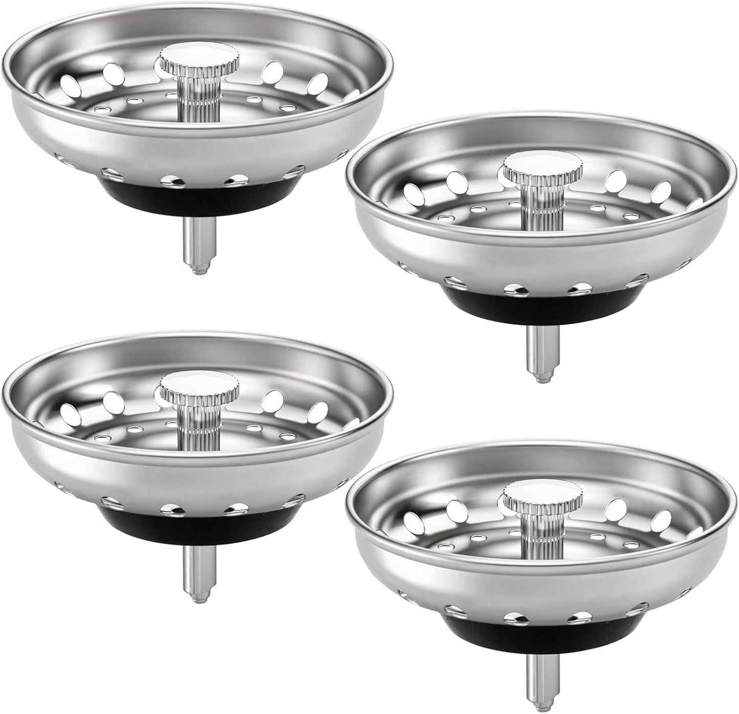 Kingrol 4 Pack Kitchen Sink Strainer Baskets with Removable Rubber Stoppers, Stainless Steel Replacement for Select 3.5" Basket Strainer Drains, Easy Clean, Rust Resistant