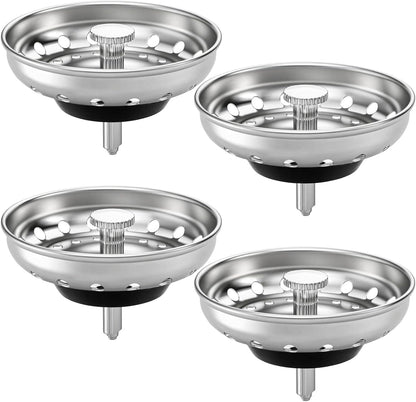 Kingrol 4 Pack Kitchen Sink Strainer Baskets with Removable Rubber Stoppers, Stainless Steel Replacement for Select 3.5" Basket Strainer Drains, Easy Clean, Rust Resistant