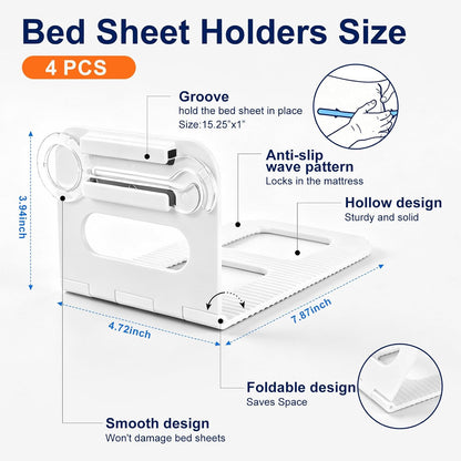Premium 4-Pack Bed Sheet Holders for Corners, Fits All Mattress Sizes | Non-slip Locking Clasps Keep Sheets Tight, Sturdy Clips, Easy Install, No More Loose Sheets