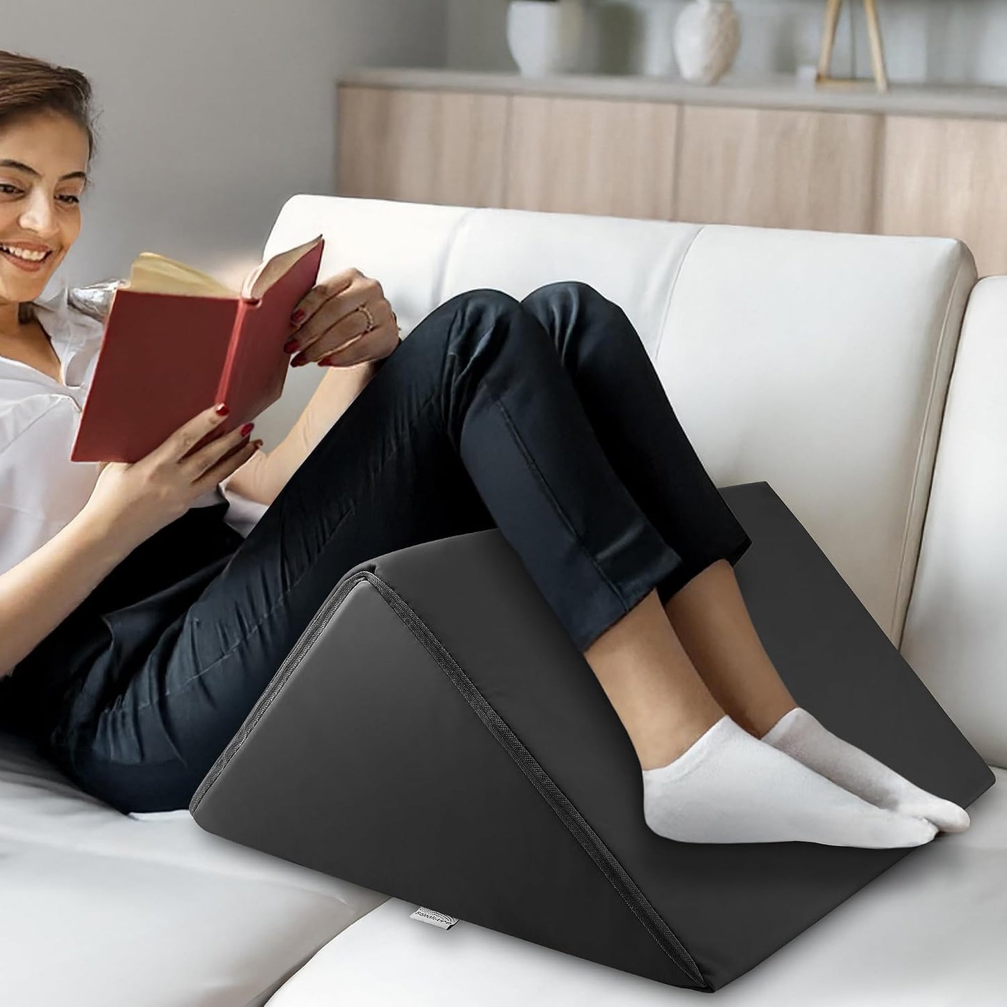 Saloniture Triangle Wedge Massage Table Bolster Under-Knee Pillow, Extra Large - 19 x 12 x 20 x 15.5 Inch - Black