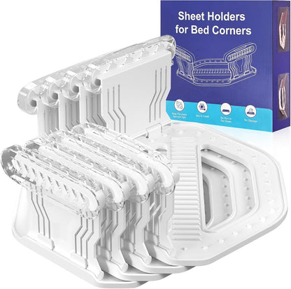 Bed Sheet Holders for Corners, 4 Pack Heavy Duty Sheet Locks | Keep Fitted Sheets in Place Firmly, Easy Snap-On Installation, Foldable Mattress Fasteners for Twin to Cal King