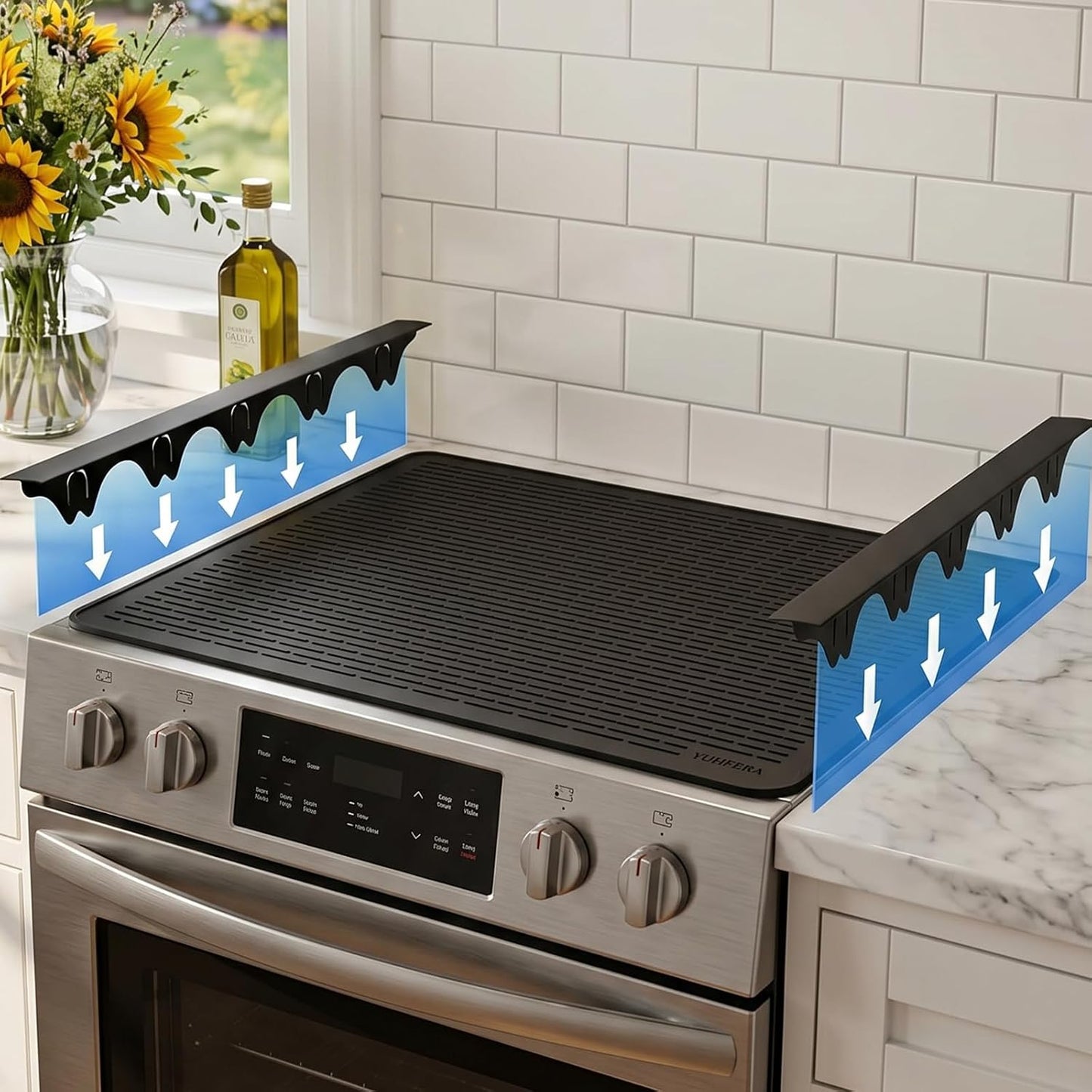 Silicone Stove Gap Covers with Stainless Steel, Oven Gap Filler Seals Gaps Between Stovetop and Counter, Stove Gap Guards Range Trim Kit, Easy to Clean Stove Gap Guard (Black 2 Pack,25")
