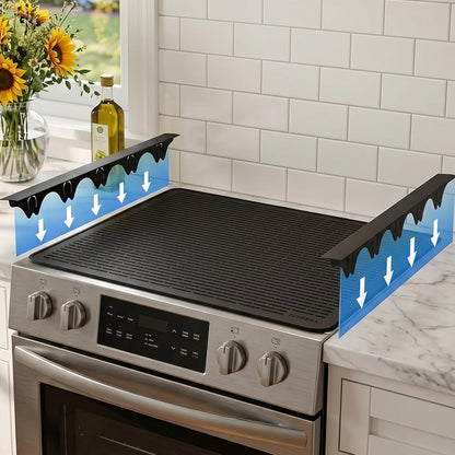 Silicone Stove Gap Covers with Stainless Steel, Oven Gap Filler Seals Gaps Between Stovetop and Counter, Stove Gap Guards Range Trim Kit, Easy to Clean Stove Gap Guard (Black 2 Pack,25")
