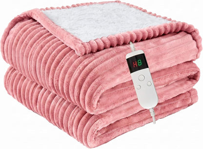 Heated Blanket Electric Throw, Soft Flannel Heating Blanket with 8 Hours Auto Off 10 Fast Heating Levels Machine Washable Sherpa Heated Blanket with Overheating Protection