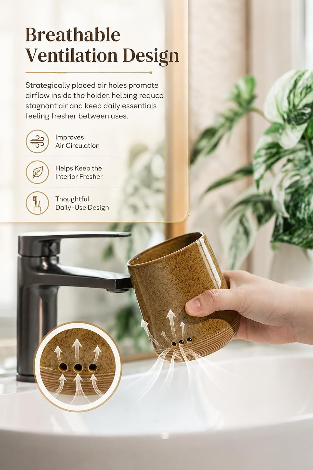 LYEOBOH Ceramic Toothbrush Cup, Cute Toothbrush Holder with Drainage White | Farmhouse Toothbrush Container, Countertop Toothbrush Organizer, Toothbrush Storage for Bathroom Vanity & Countertop