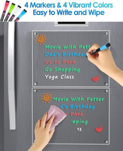 MaxGear Acrylic Magnetic Whiteboard for Fridge, 12 x 8 Inch Dry Erase Board | Durable Acrylic Material, Powerful Magnets, Smooth Writing and Easy Cleaning for Grocery Lists, Meal Plans, and Reminders