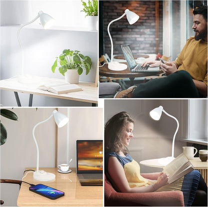 BOHON LED Desk Lamp with USB Charging Port 3 Color Modes Dimmable, Black | Reading Light Intelligent Induction Auto Dimming Task Lamp Neck Flexible Table Lamp for Bedside Office, AC Adapter Include