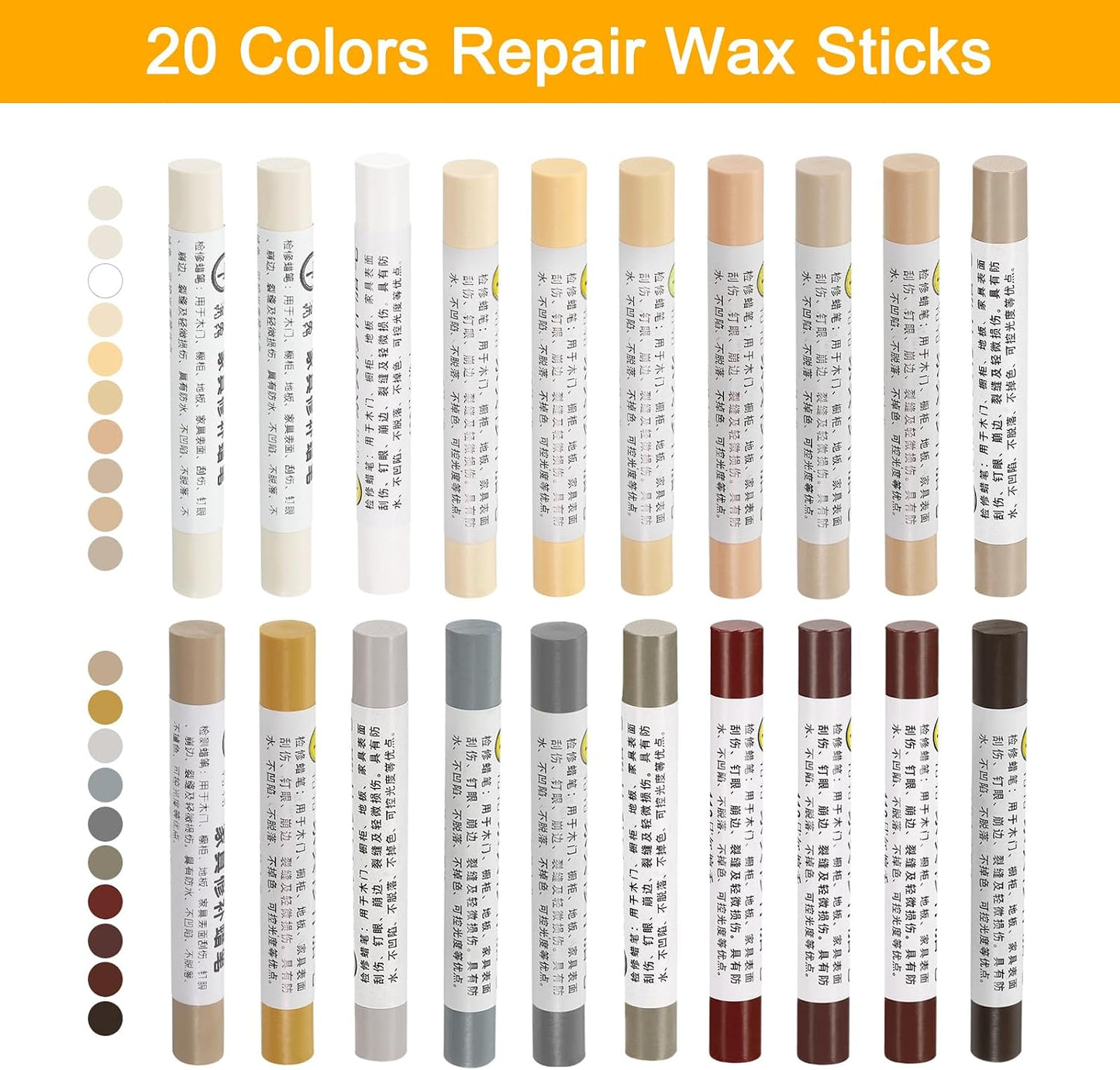 uxcell Furniture Repair Wax Crayons Kit, 20Pcs - Wood Filler Stick, Touch Up Furniture Markers - for Scratches Holes Tables Desks Wooden Floor Laminate Covers, Gray Series