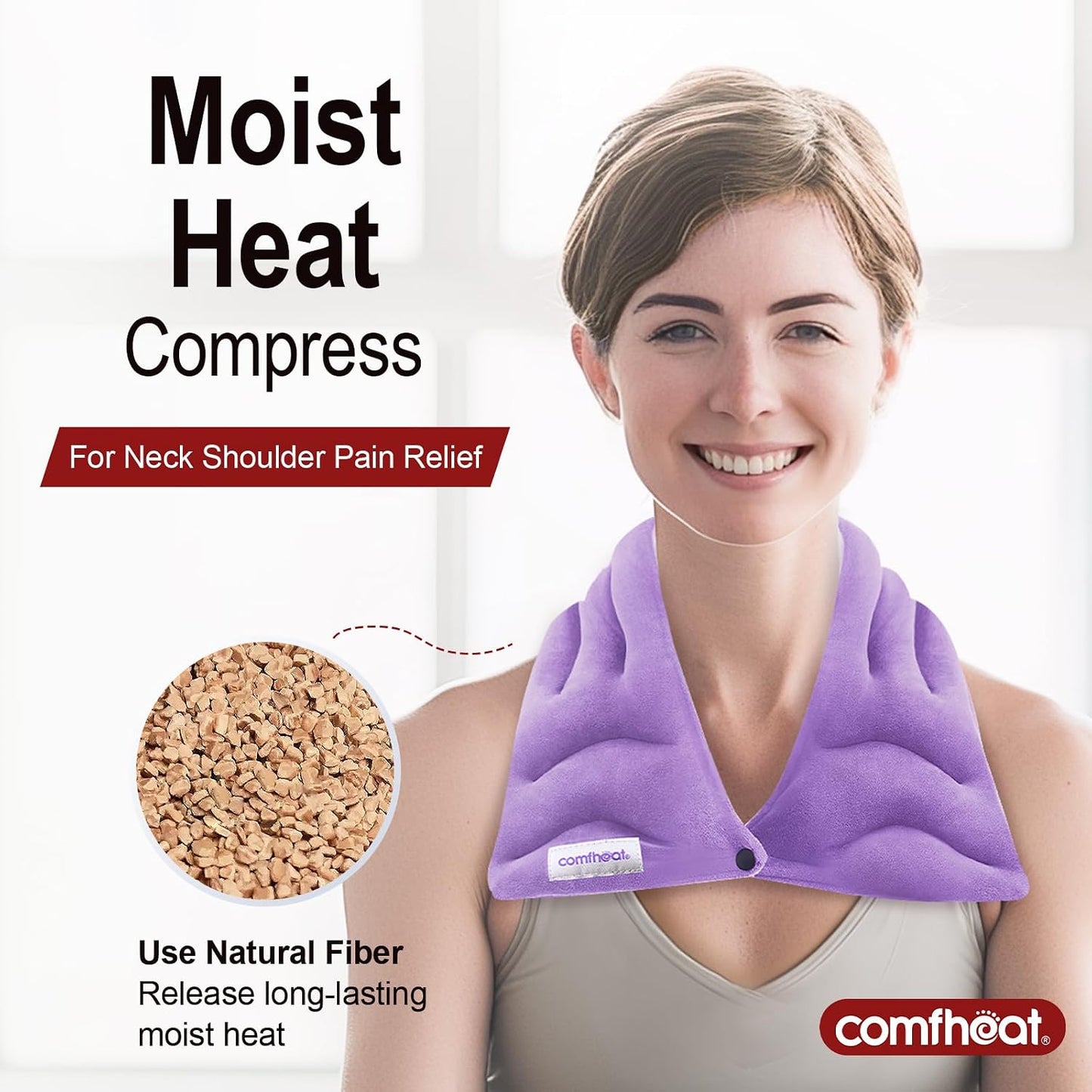 Neck Heating Pad Microwavable for Pain Relief, Moist Hot Compress | Microwave Neck Warmer Wrap FSA Eligible HSA for Sore Muscles Relief, Lavender Aroma, 25 x 5.7 Inches, Blue
