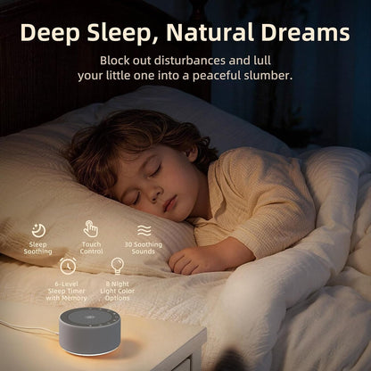 Kipcush White Noise Machine for Baby & Adults, 30 Soothing Sounds, Sleep Sound Machine with 8 Color Night Light, Memory Function, White Noise for Sleeping, Nursery, Office, Travel & Relaxation