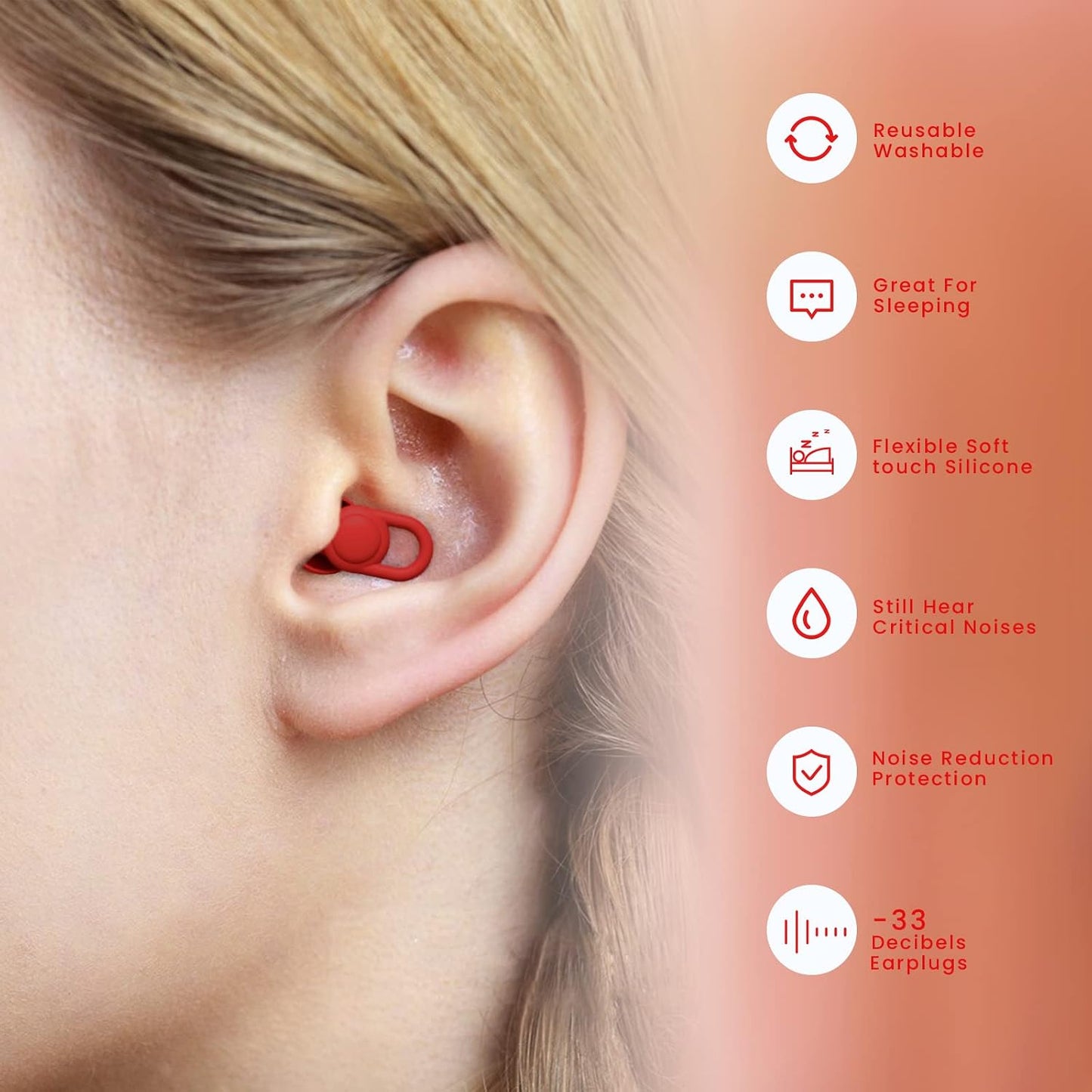 Silicone Ear Plugs for Noise Reduction - Reusable Soft Comfortable Earplugs for Sleeping,Noise Sensitivity & Flights -16 Ear Tips in XS/S/M/L, with 2 Travel Boxes - 33dB Noise Cancelling (Olive Green)