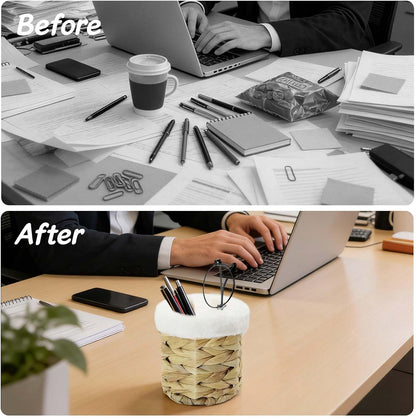 Water Hyacinth Plush Lined Glasses Holder Stand for Nightstand | Anti-scratch Eyeglass Holder for Kids,Protective Glasses Holder Case, Storage Organizer for Office Desk