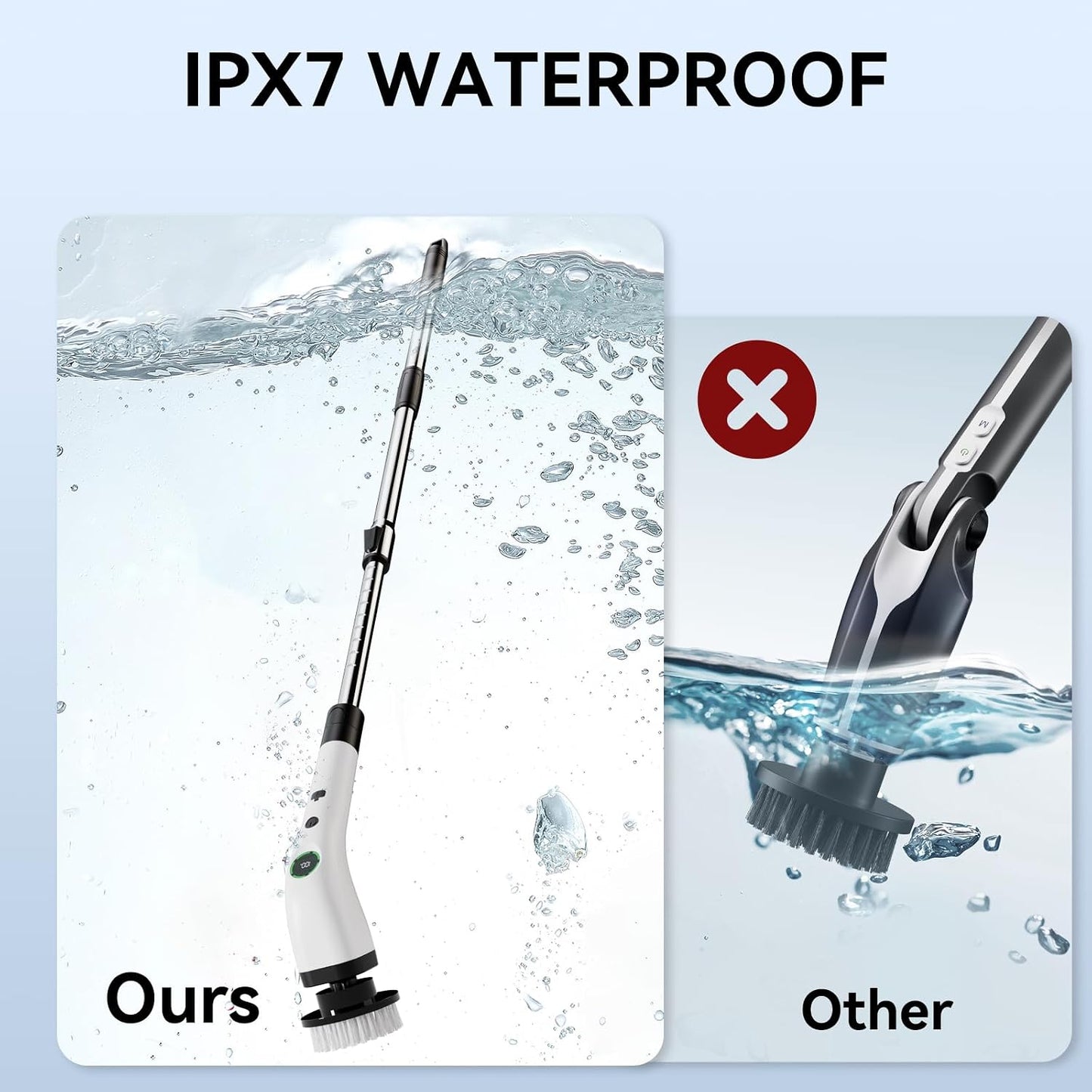 Electric Bathroom Cleaning Brush Cordless Shower Scrubber SD-CTB01 | Spin Scrubber Full Body Waterproof IPX7 with Adjustable Handle, 8 Replaceable Brush Heads for Bathtub/Kitchen/Window/Home