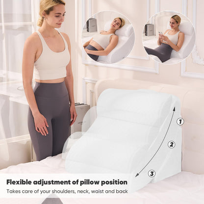 OAISZ 4PCS Wedge Pillow Set for After Surgery, Adjustable Bed Wedges, Gery | Back and Leg Support, Acid Reflux Relief, Post Surgery Recovery, Leg Elevation, Memory Foam, Bed Wedge Pillow for Sleeping