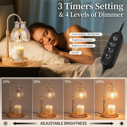 Flower Candle Warmer Lamp with Timer - Dimmable Electric Candle Lamp, Birthday Gifts for Women Mom, House Warming Gifts New Home Decor, Adjustable Wax Wamer Light for Jar Candles
