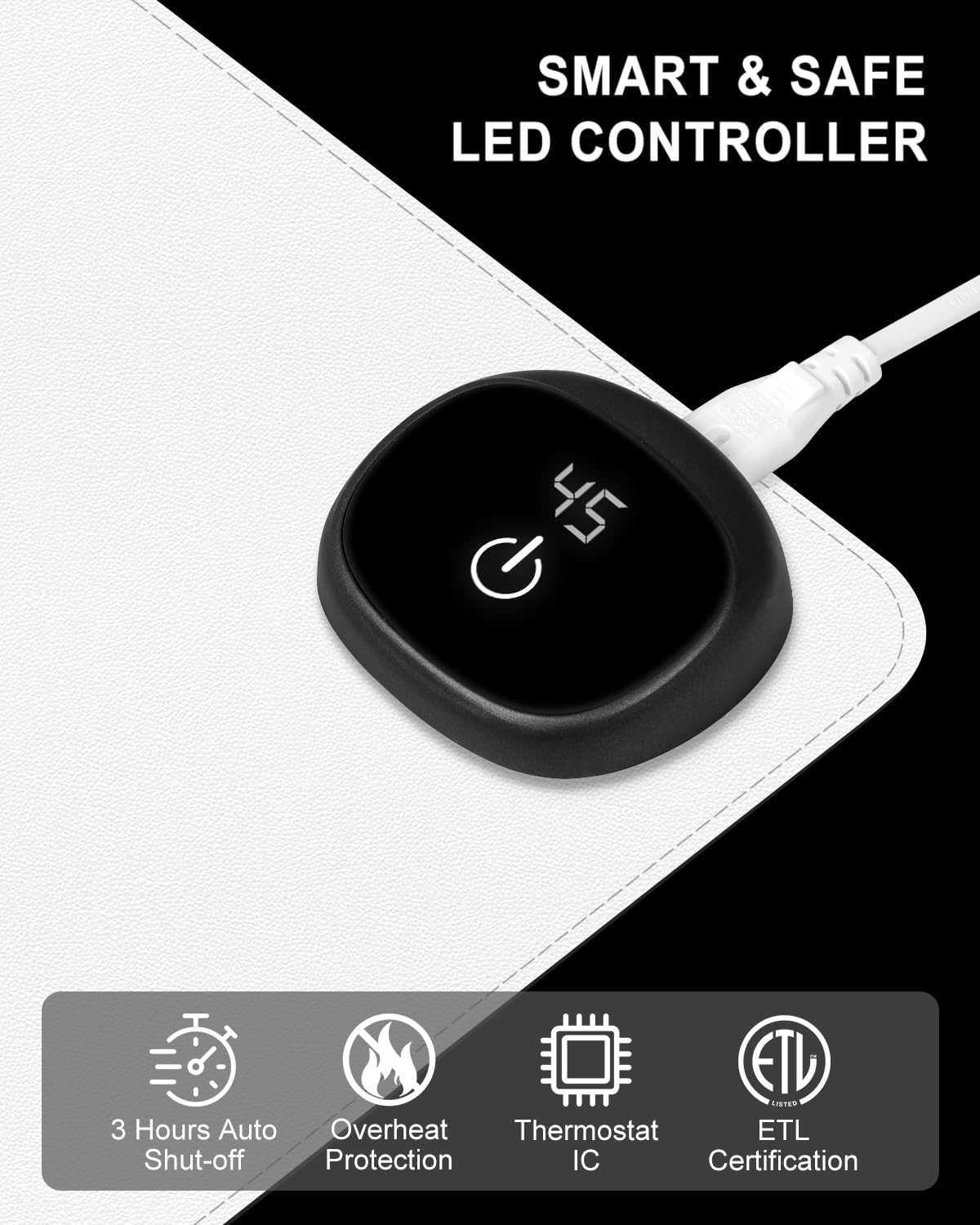 Heated Desk Pad, 31.5" x 13" Leather Non-Slip Warm Desk Pad, Large Mouse Mat with 3 Levels Heating & 3 Hours Auto Shut-Off, Hand and Foot Warmer for Office, Home, White