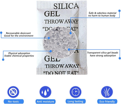 50PCS 5Gram Silica Gel Packets, Premium Moisture Absorbers, Desiccant Packs | Rechargeable Silica Packets for Storage Clothes, Shoes, Electronics, 3D Filament, Safes, Humidity Packs Dehumidifier Bags