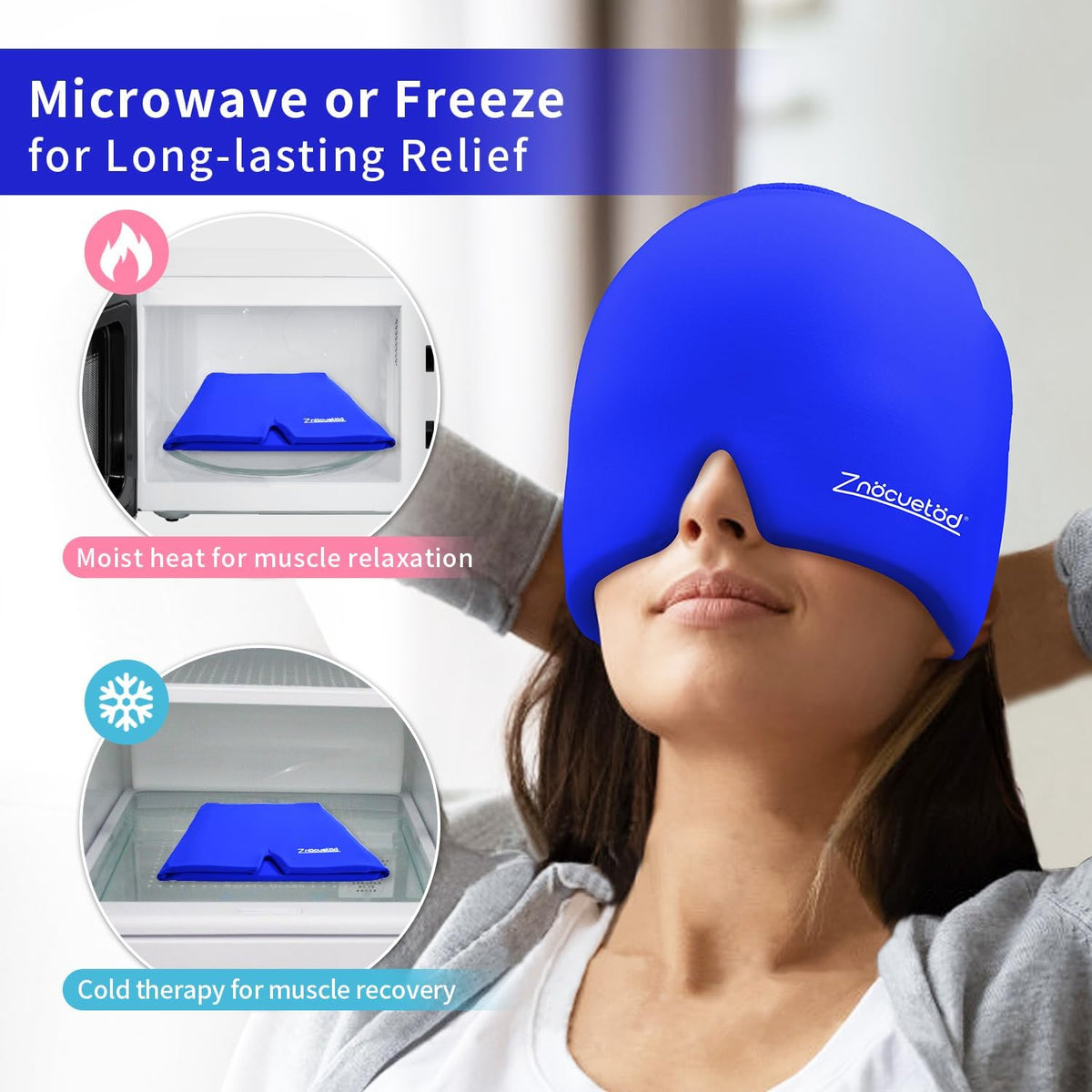 ZNÖCUETÖD Migraine Headache Relief Cap Hat Full Head ice Pack Wrap Cold Cap
