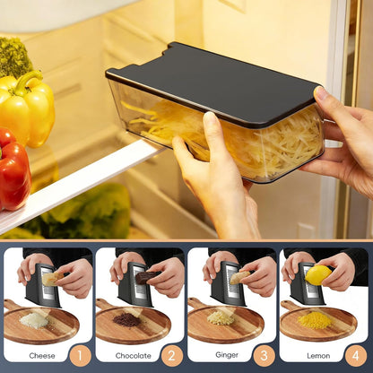 Jonscook All-in-1 Safe Mandoline Slicer for Kitchen, Vegetable Slicer with Container, Adjustable Veggie Mandoline, French Fry Cutter, Potato/Tomato/Onion Slicer, Grater/Cleaning Brush (Black Knight)