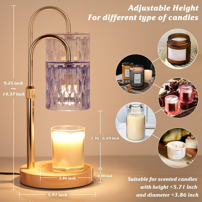 HAIDOLIANG Blue Candle Warmer Lamp with Timer and Dimmer | Height and Brightness Adjustable,Glass Electric Wax Warmer with 2 Bulbs for Women Gifts, Home Decor for Scented Jar Candles