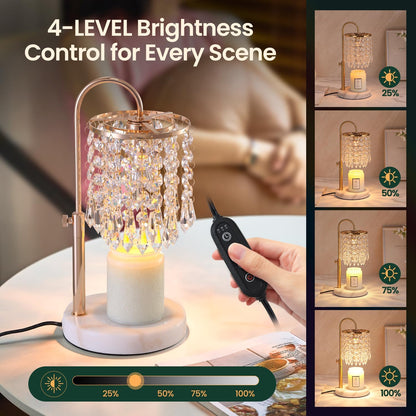 Candle Warmer Lamp with Timer Dimmer，2H/4H/8H Timer , Lamp Candle Warmer with Marble Base for Adjustable Height, Crystal Wax Melt Warmer for Jar Candles, House Warming Decor Gifts Mothers Day Gifts