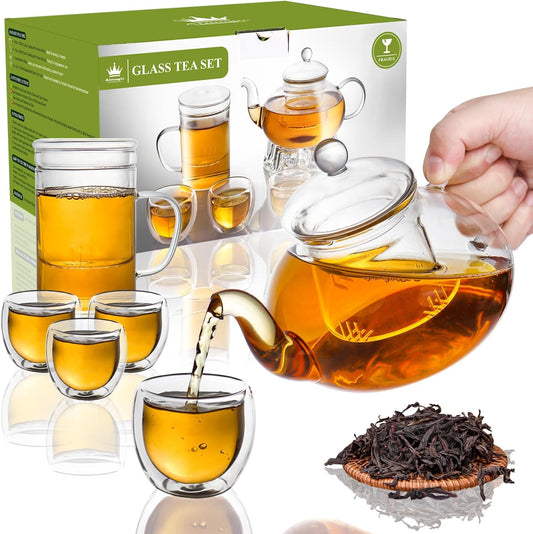 2-IN-1 Glass Tea Sets for Adults, Gifts for Tea Lovers