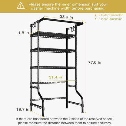 U11 Over Washer and Dryer Shelves, 3 Tiers Laundry Room Storage and Organizer Standing Shelf, Metal Freestanding Clothes Drying Rack, 33.9" W x 19.7" D x 77.6" H, Black