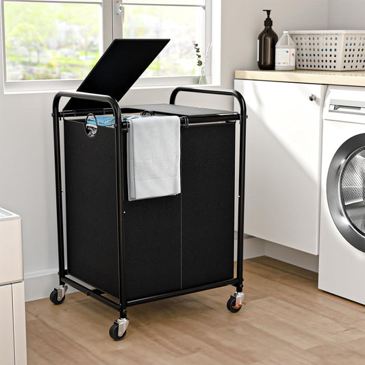 180L Laundry Sorter 3 Section, Rolling Laundry Basket with Wheels and Lid | 47.55 Gal Laundry Hamper, 3 Separated Removable Bags, Lockable Wheels, Dirty Clothes Hamper for Laundry Room, Multicolored
