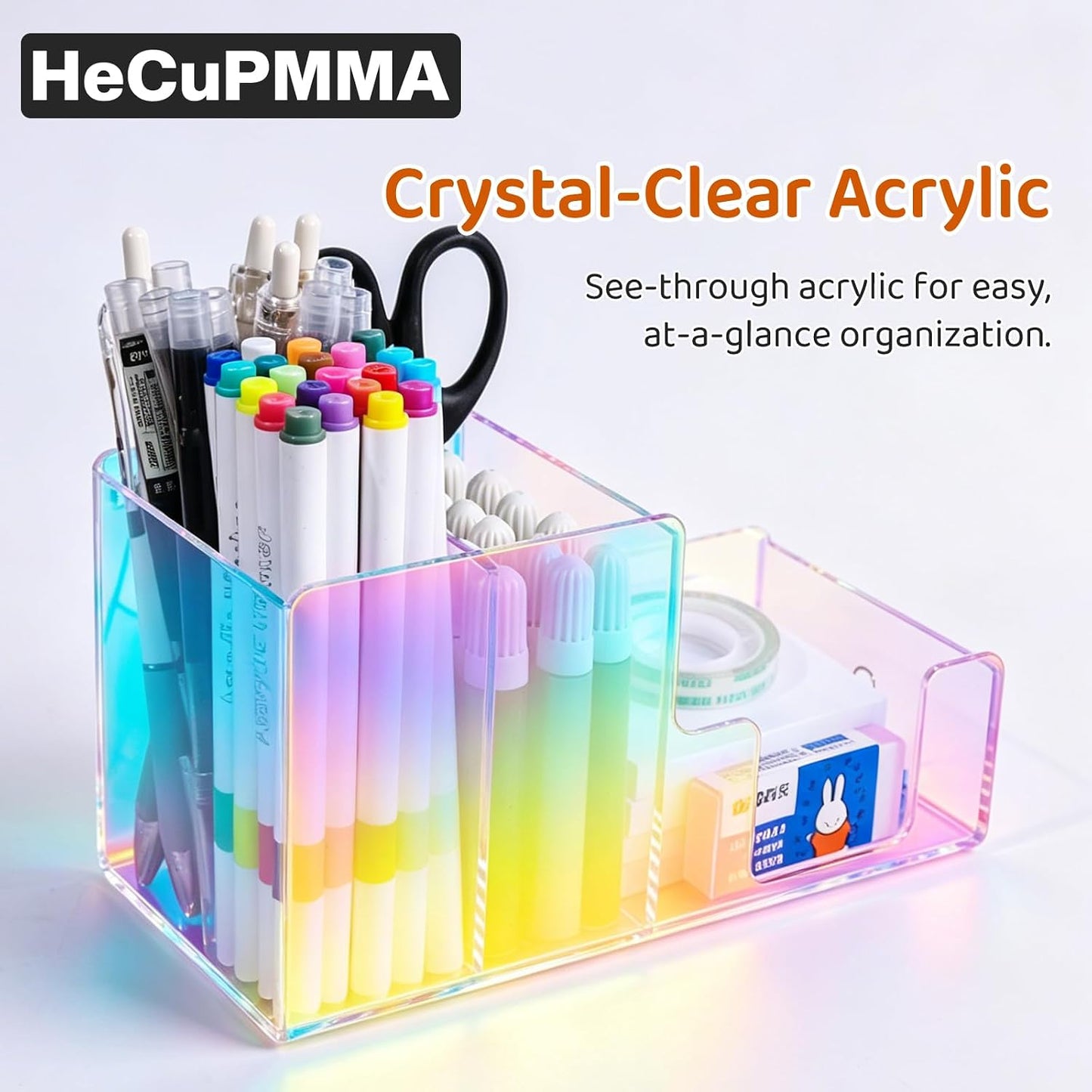 Magnetic Dry Erase Marker Holder - Non-Slip Acrylic Pen Organizer with Powerful Magnets for Whiteboard, Refrigerator, Office Desk, Classroom Supplies & Home Organization-Clear