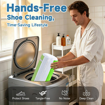 2PCS XXL Shoe Washing Machine Bag with Adjustable Shoes Trees - Heavy Duty Reusable Shoe Laundry Bag for Washer and Dryer - 360° Deep Clean & Protect Chenille Microfiber Sneakers Wash Bags - White