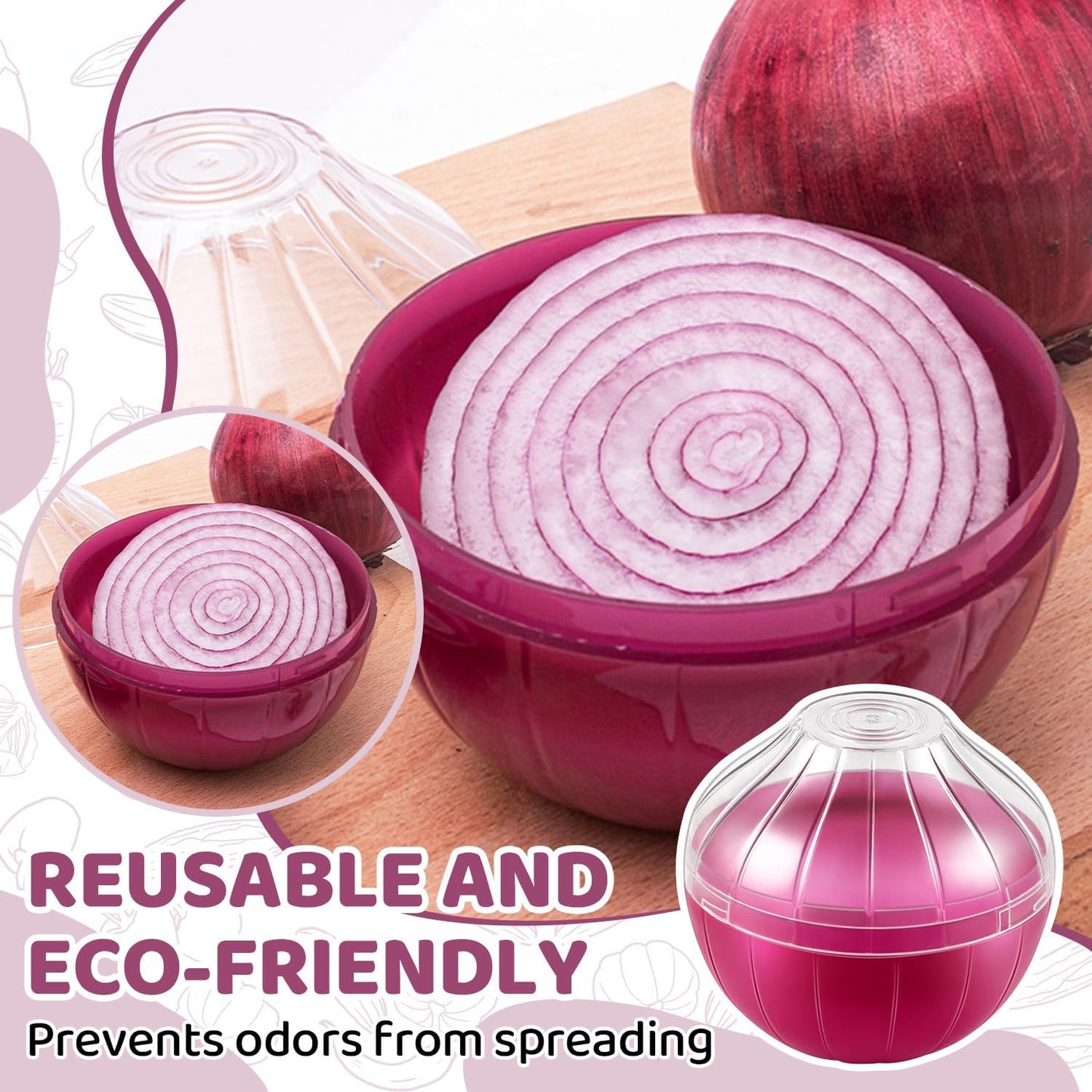 Reusable Onion & Tomato Storage Containers, Freshness Saver Keepers with Transparent Rotating Lid, Fridge Organizer for Fruit Vegetables, BPA-Free, Dishwasher Safe