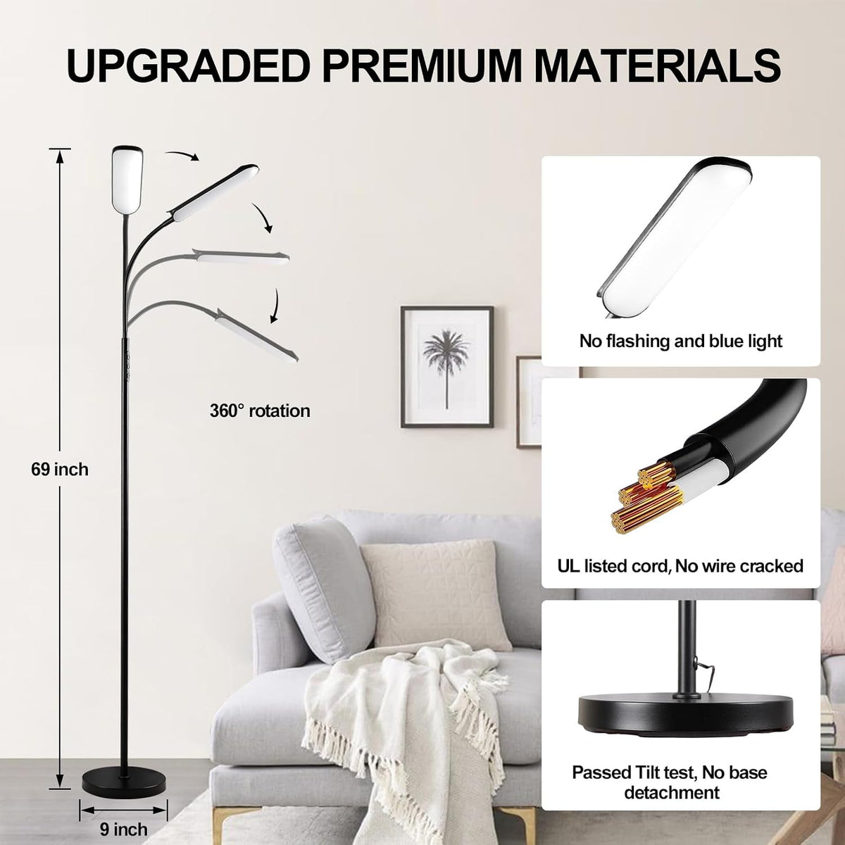 marctronic Floor Lamp, 18W 1800LM Super Bright LED Floor Lamp with Remote & Works with Smart Plug, Dimmable Timing Eye Caring Reading Lamps Floor Standing for Living Room Bedroom Office