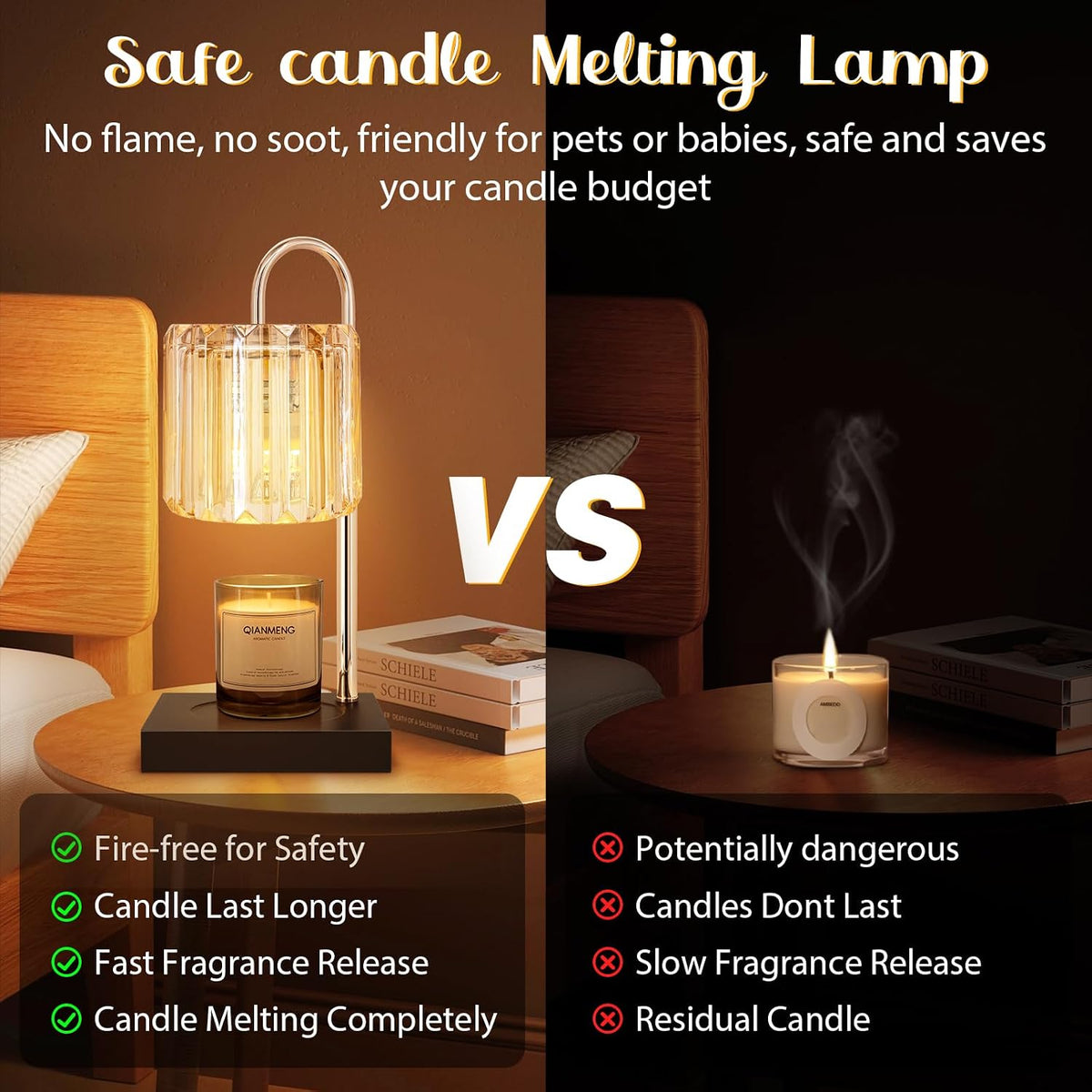 Candle Warmer Lamp with Timer, Electric Candle Warmer for Jar Candles, House Warming Gifts, Modern Home Decor Dimmable Wax Melting Lamp with Large Head, Black, Glass